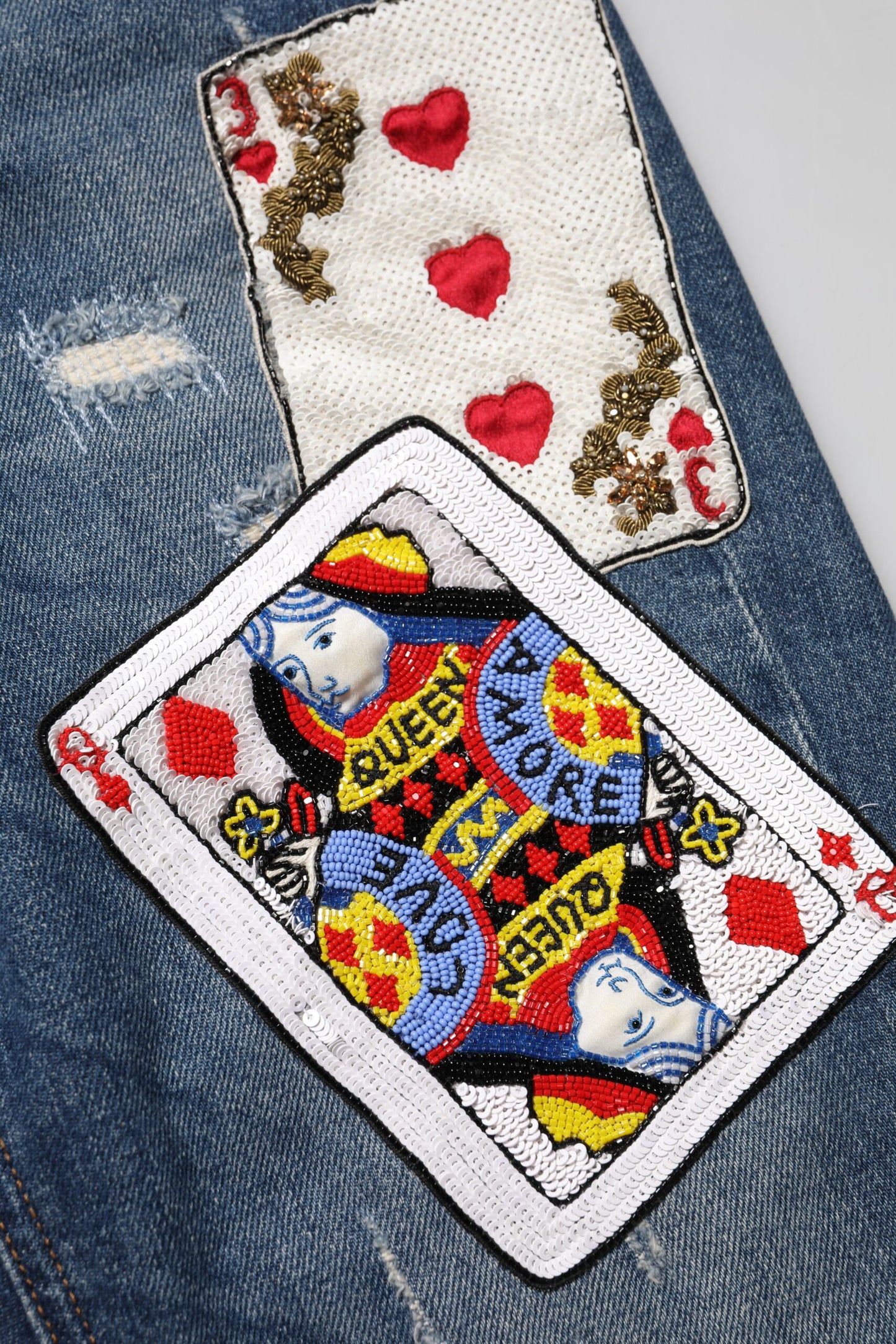 Dolce & Gabbana Blue Play Card Embroidery Skinny Denim Jeans
