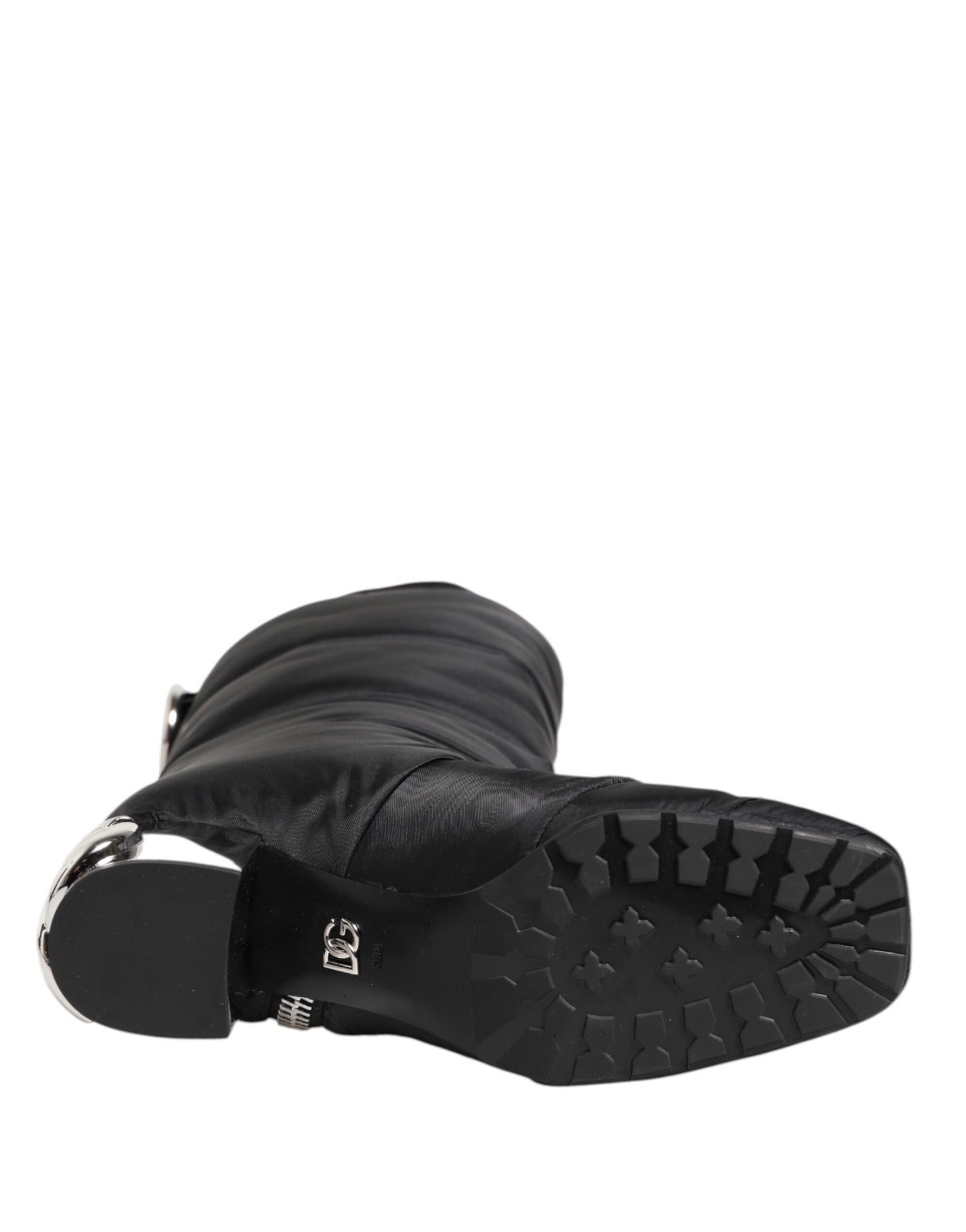 Dolce & Gabbana Black Padded Mid Calf Logo Heel Boots Shoes