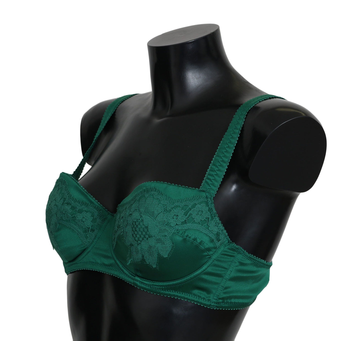 Dolce & Gabbana Charming green silk bra with floral lace
