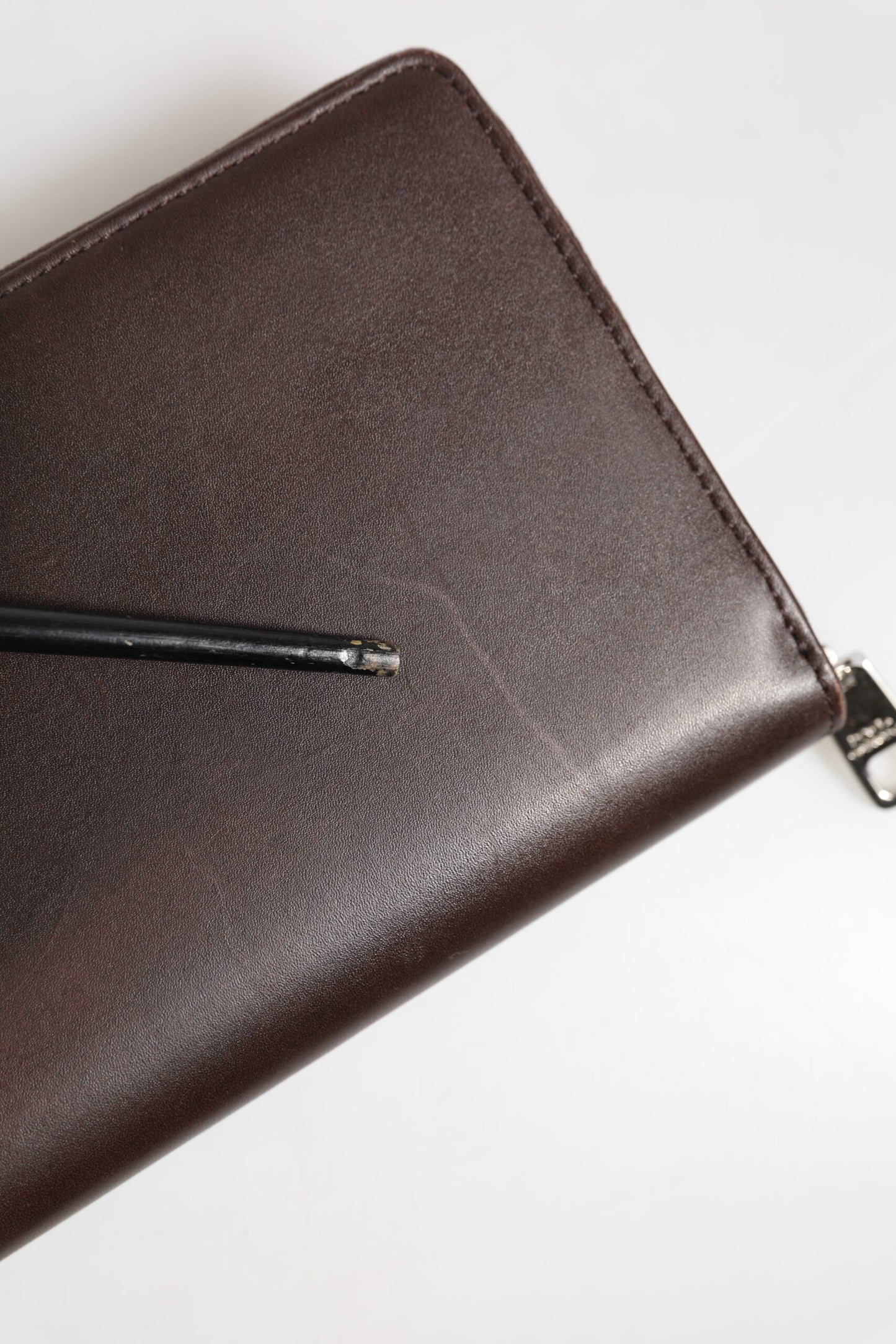 Dolce & Gabbana Brown Calfskin Leather Logo Zip Around Continental Wallet