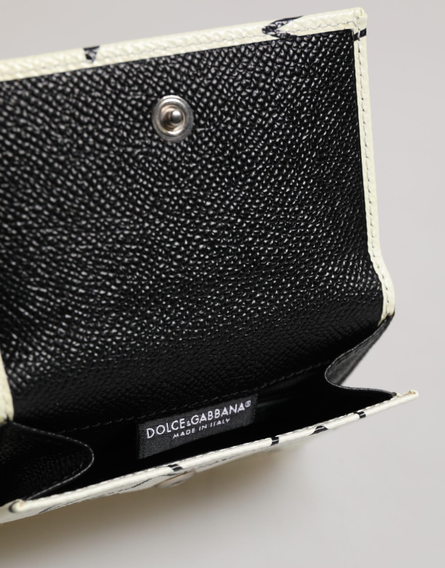 Dolce & Gabbana White Leather Trifold DG Star Print Card Holder Wallet