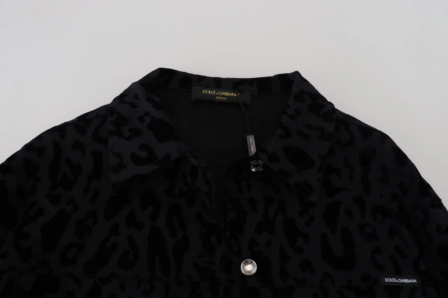 Dolce & Gabbana Cotton Black Leopard Long Sleeve Denim Jacket
