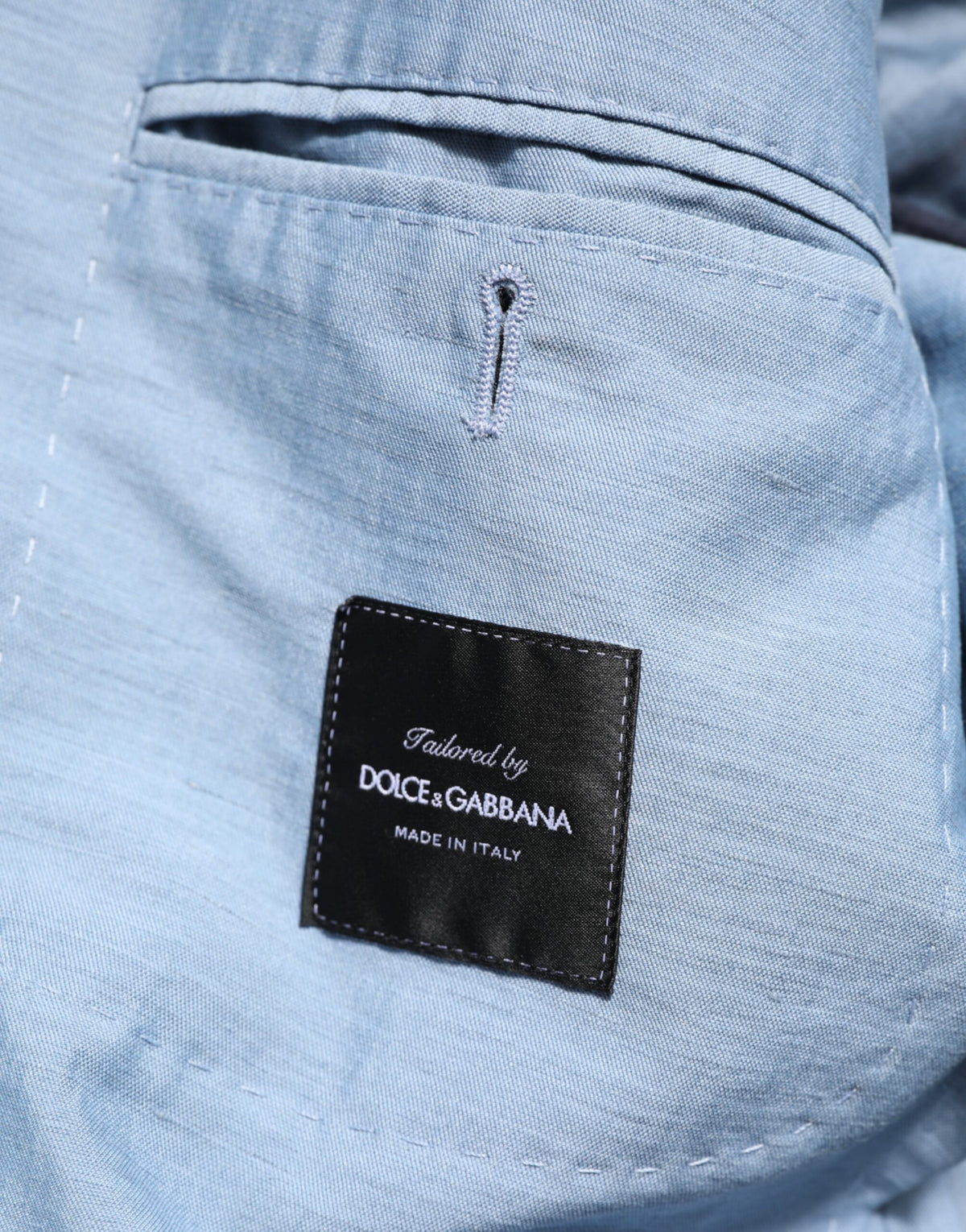 Dolce & Gabbana Light Blue Linen Double Breasted Men Jacket Blazer