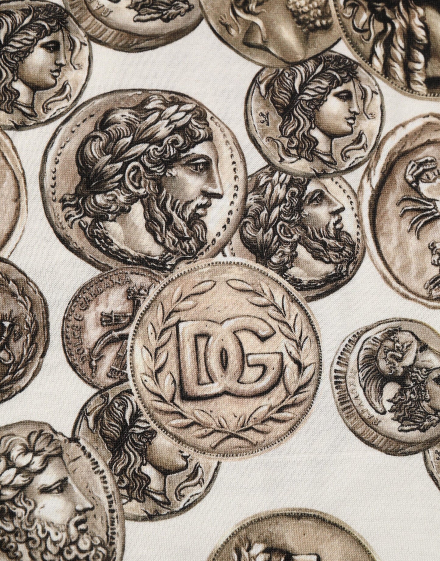 Dolce & Gabbana White Coin Print Cotton Crew Neck Men T-shirt