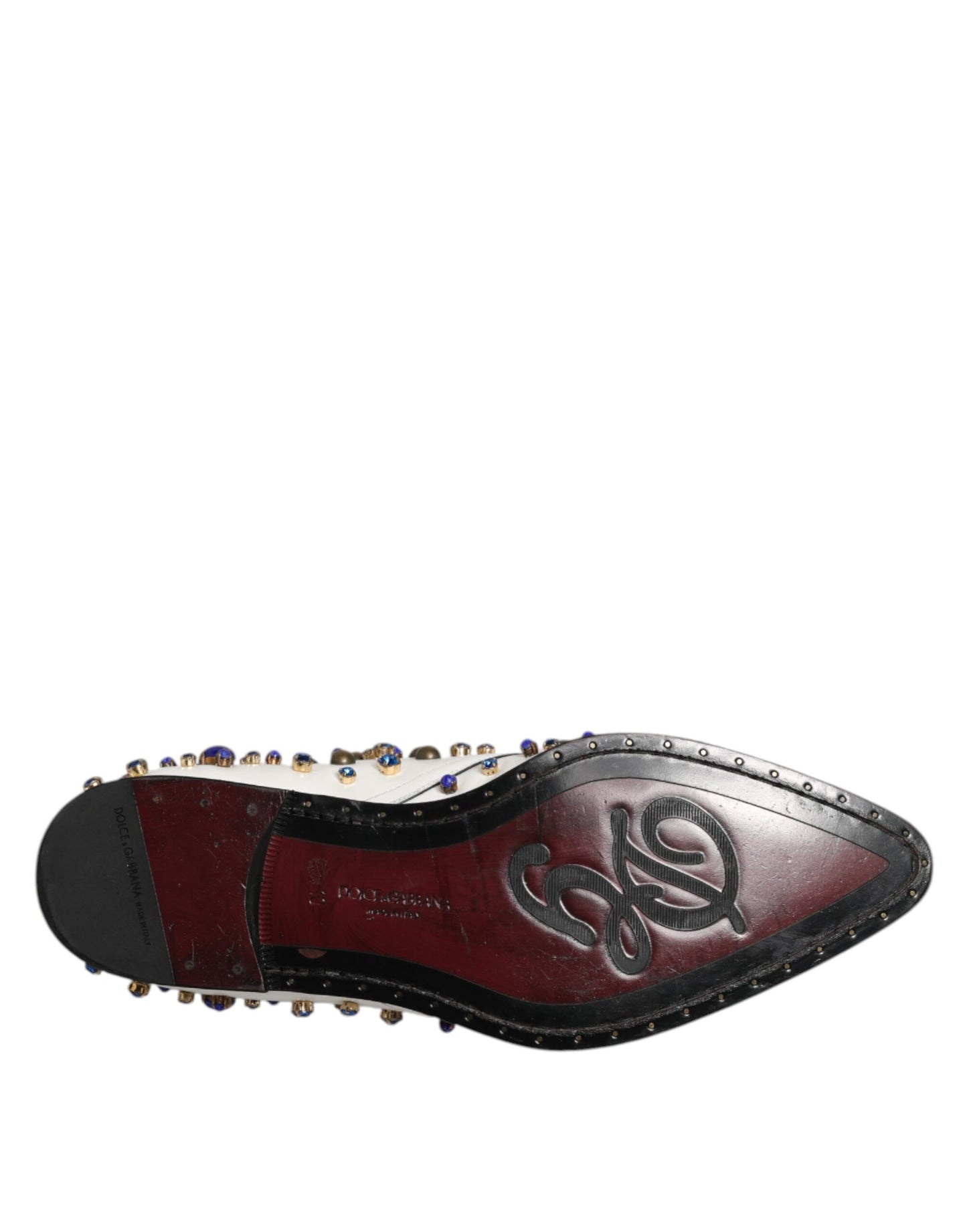 Dolce & Gabbana White Leather Crystals Embellished Dress Shoes