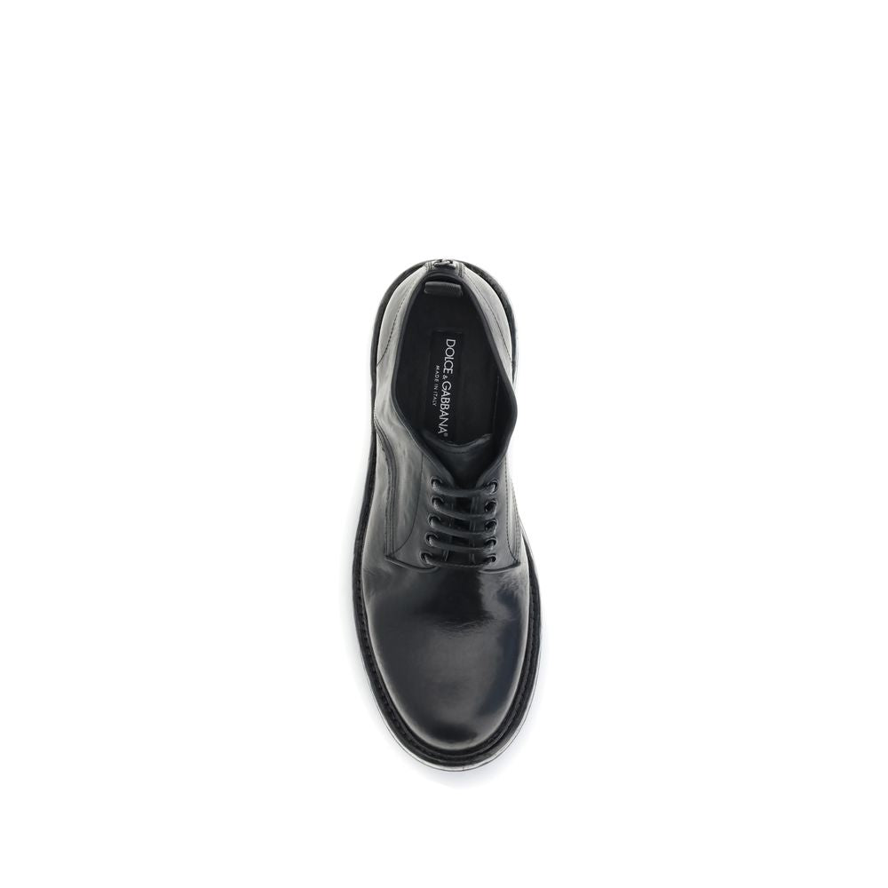 Dolce & Gabbana Black Calf Leather Bos Taurus Oxfords And Derbies