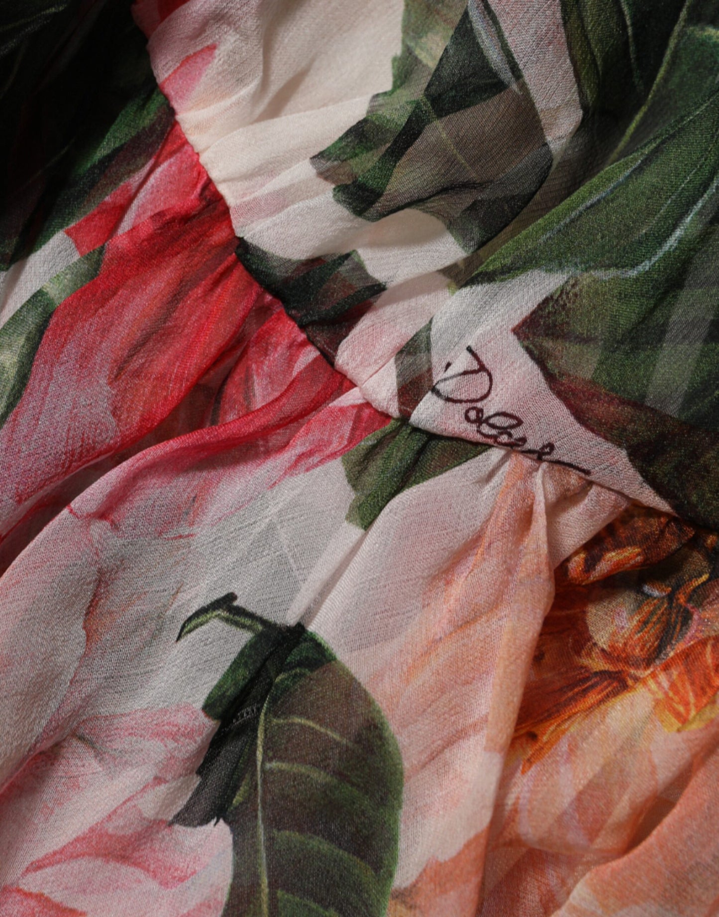 Dolce & Gabbana Pink Camellias Printed Silk V-neck Blouse Top