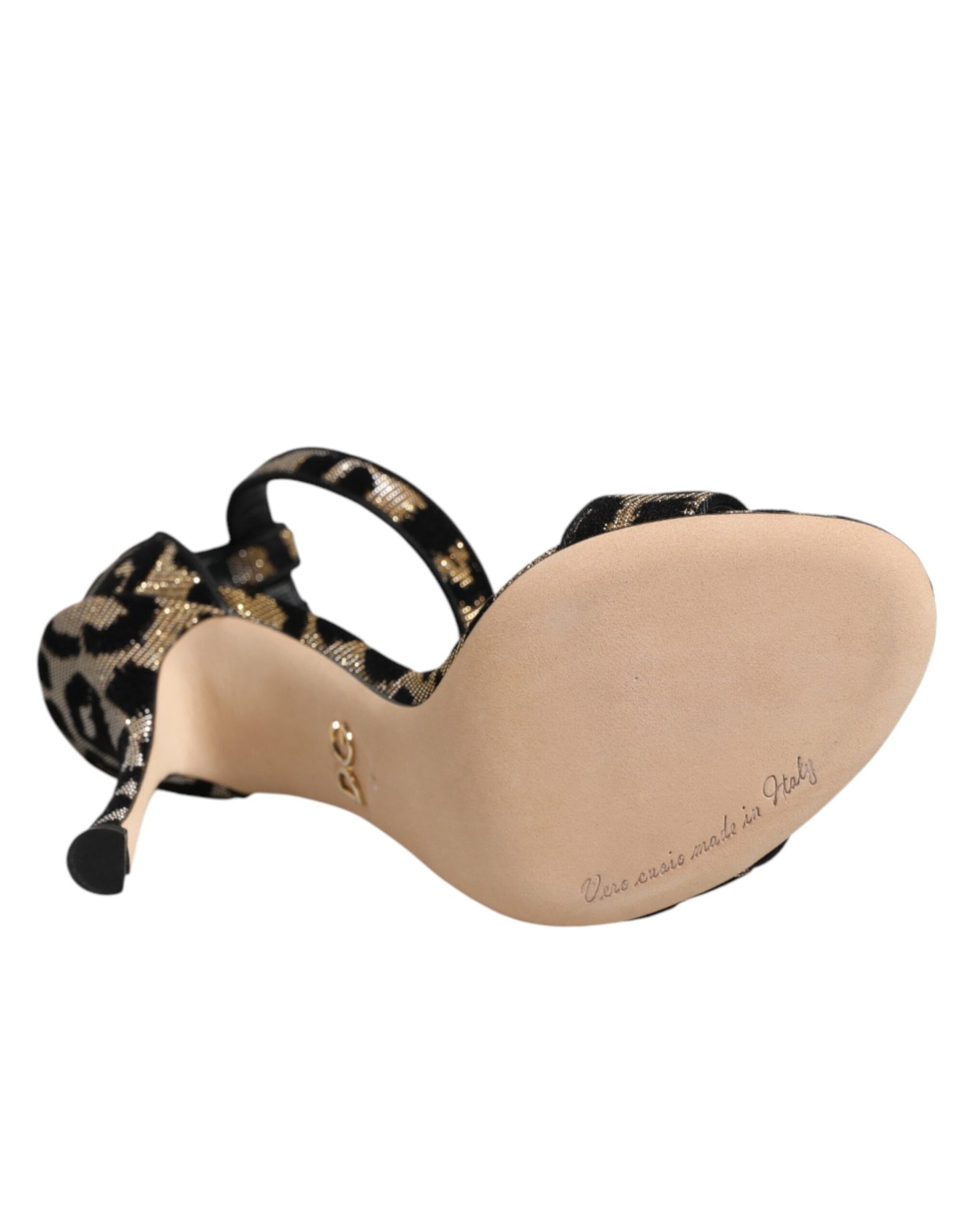 Dolce & Gabbana Gold Leopard Ankle Strap Heels Sandals Shoes