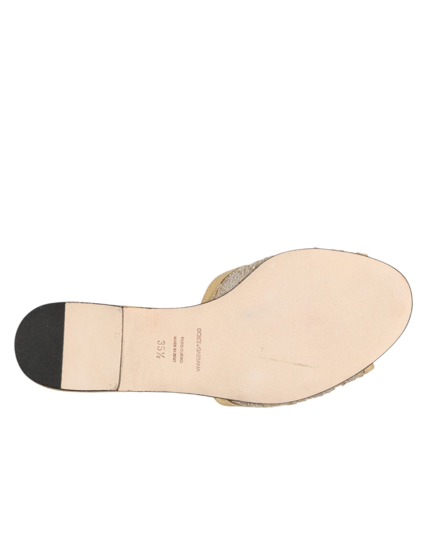Dolce & Gabbana Gold Devotion Lace Flats Slip On Sandals Shoes