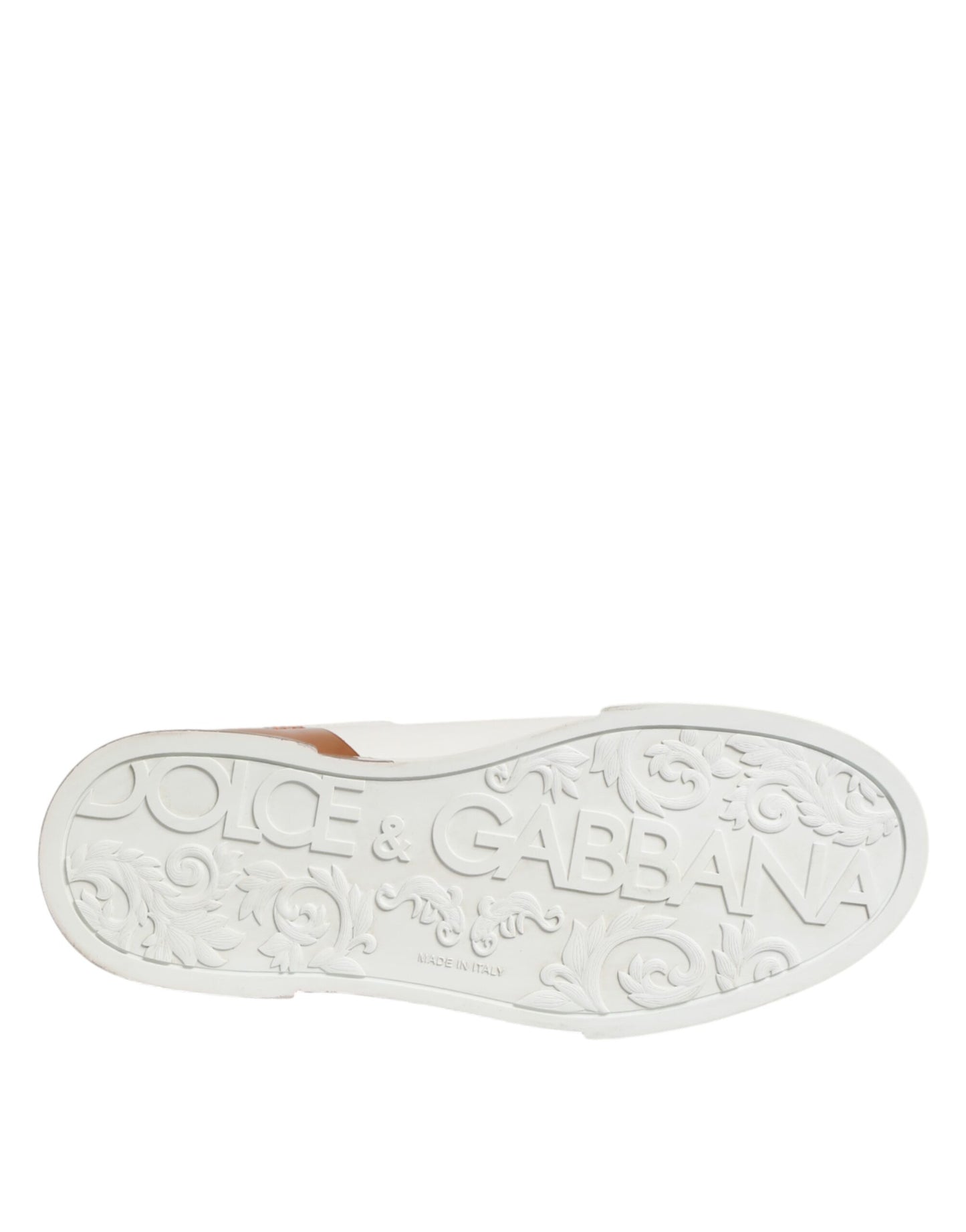 Dolce & Gabbana White Brown Leather Low Top Sneakers Shoes