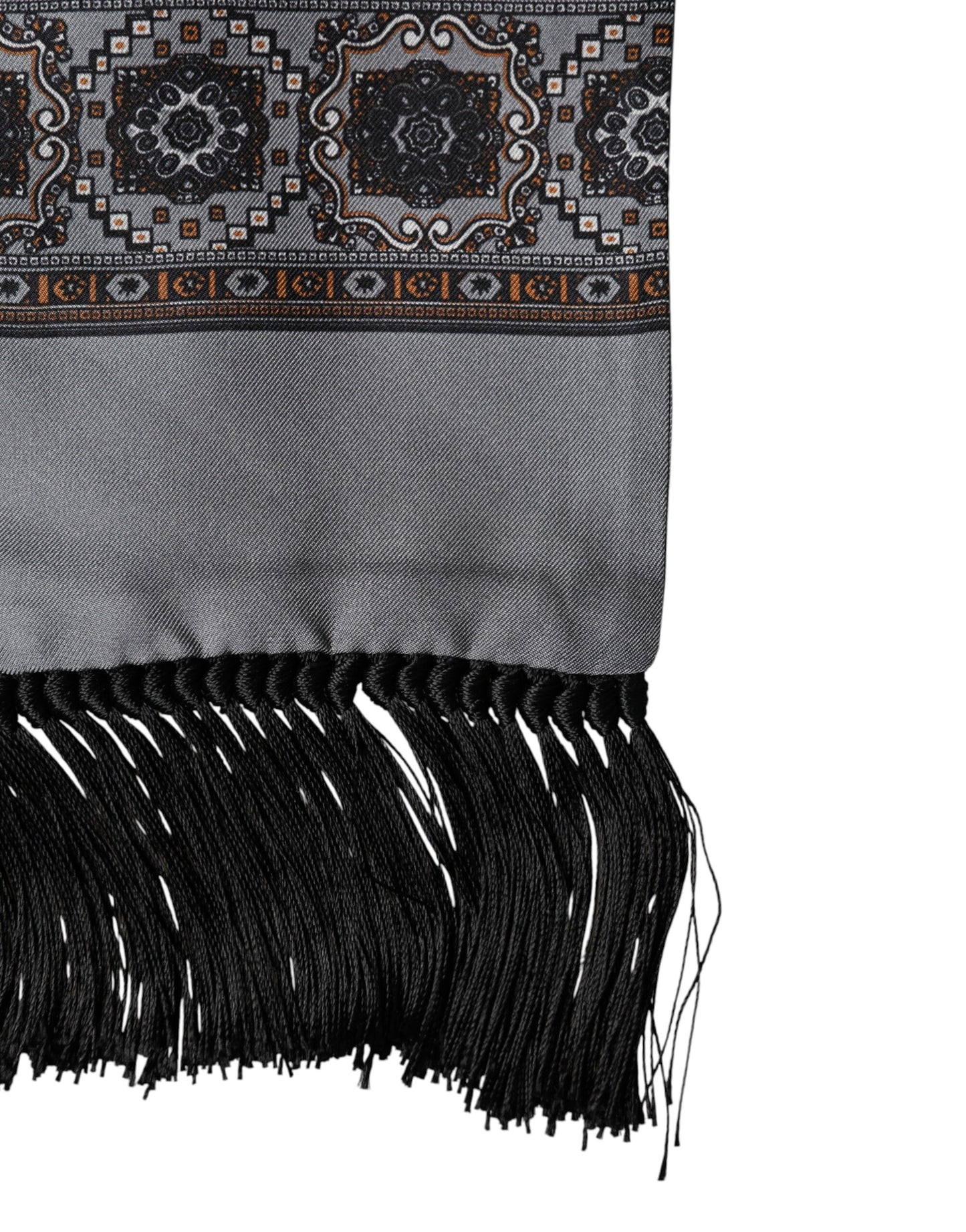Dolce & Gabbana Gray Patterned Fringes Neck Foulard Scarf