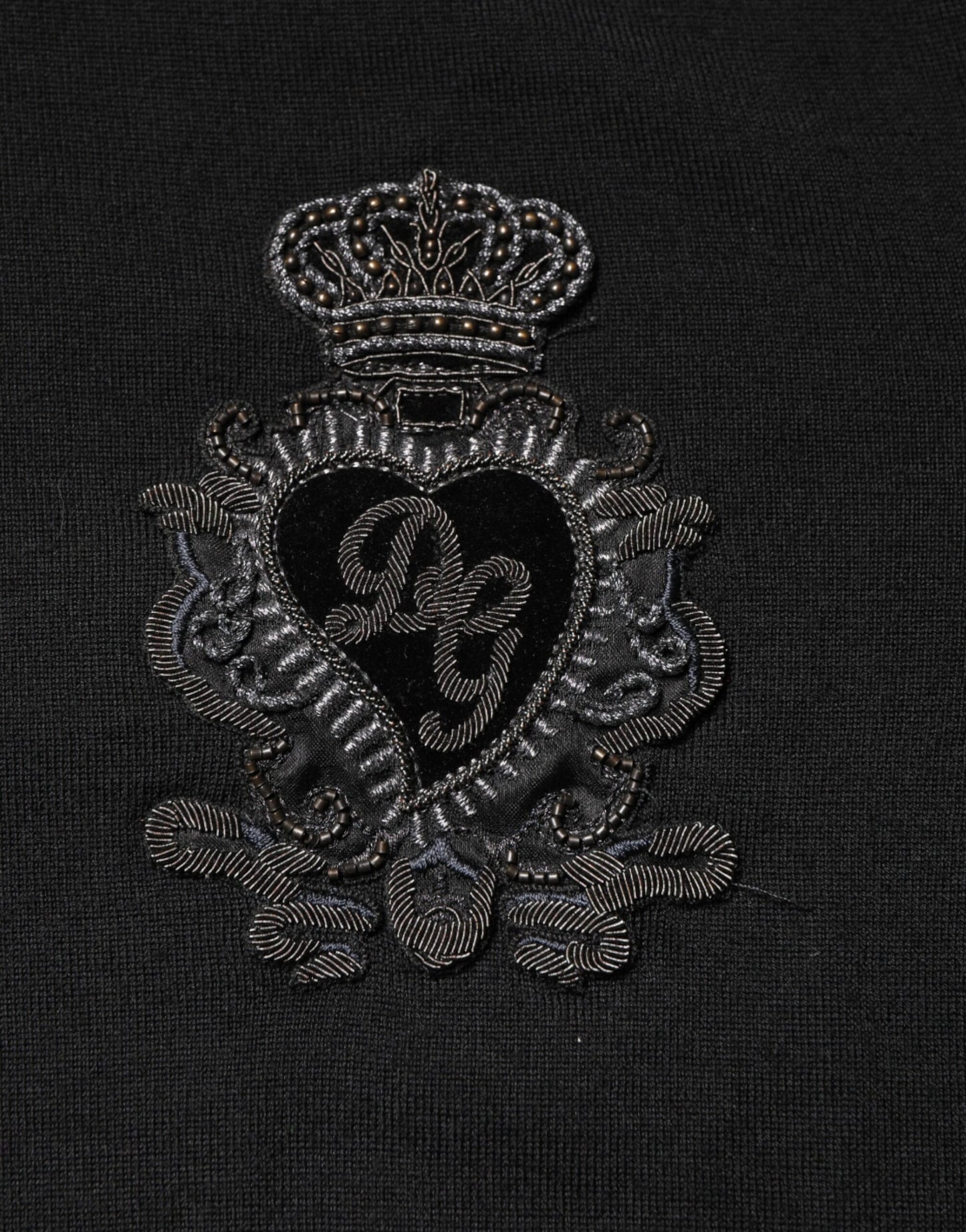 Dolce & Gabbana Black Crest Wool Crew Neck Pullover Sweater
