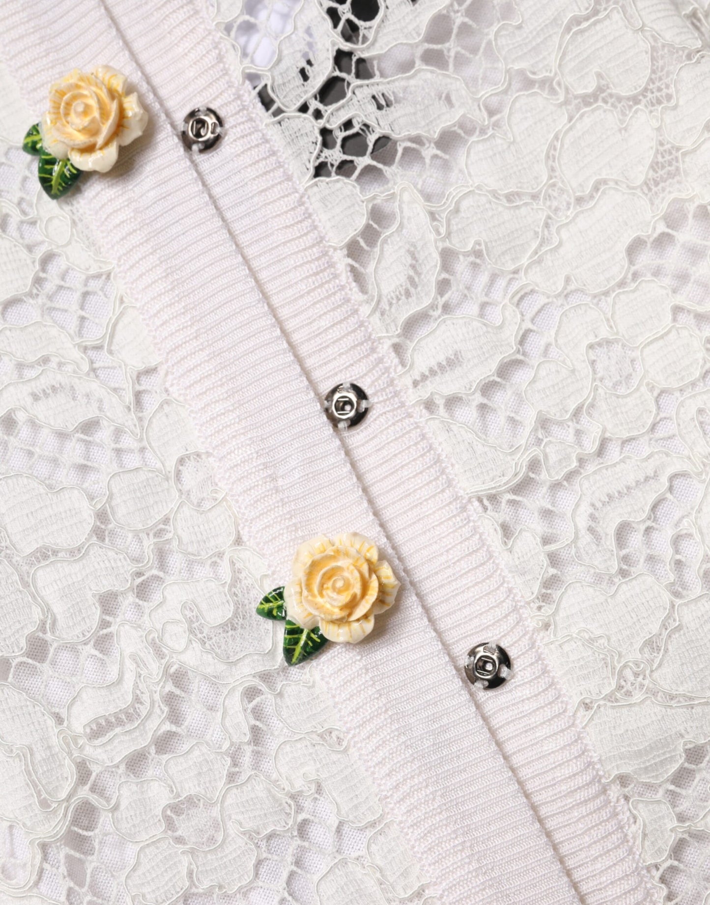 Dolce & Gabbana Cream Lace Knit Rose Button Cardigan Sweater