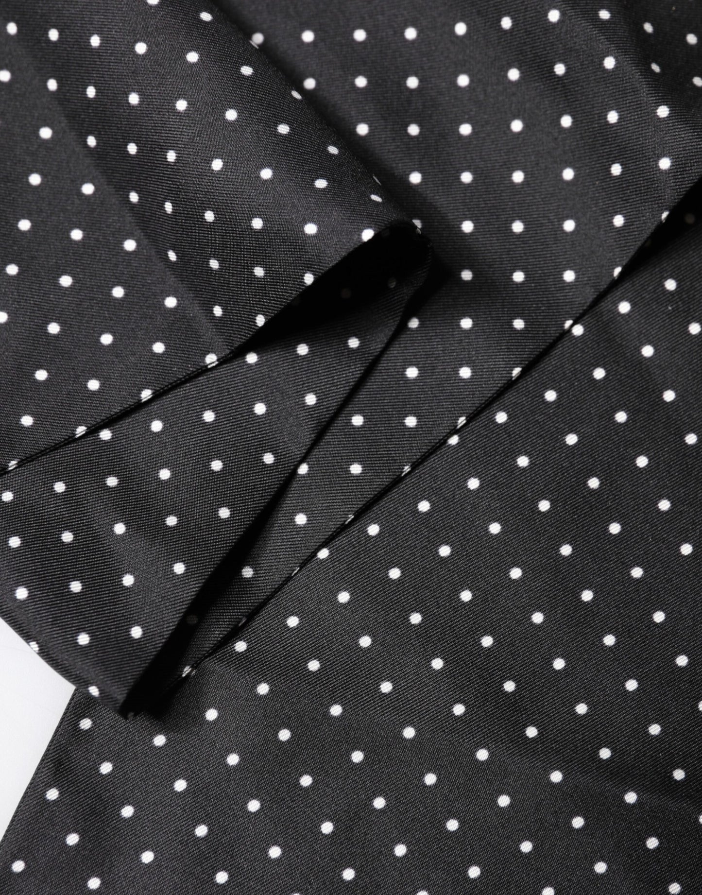 Dolce & Gabbana Black Polka Dot Fringes Silk Foulard 139cm x 14.5cm Scarf