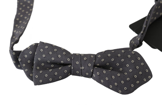 Dolce &amp; Gabbana Elegant silk bow tie with grey circle pattern