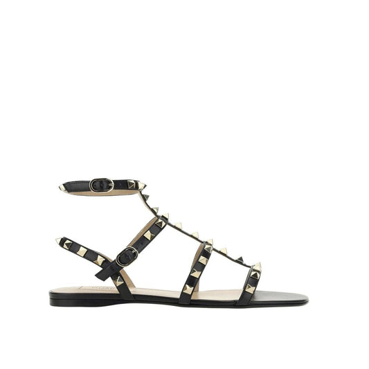 Valentino Garavani Black Calfskin Flat Sandals
