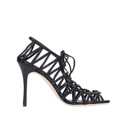 Manolo Blahnik Black Leather Stiletto Heel Sandals
