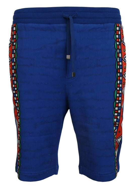 Dolce & Gabbana Blue Cotton Printed Bermuda Trousers Shorts