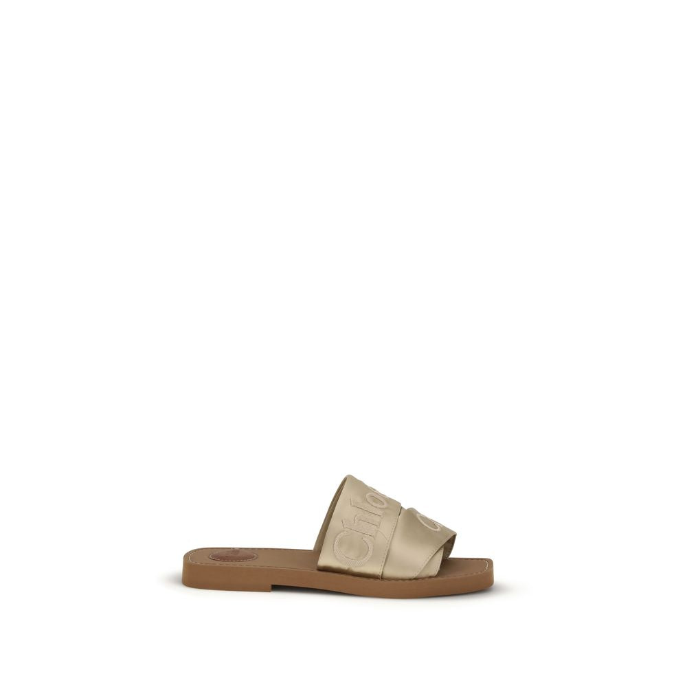 Chloé Gold Polyester Flat Sandals