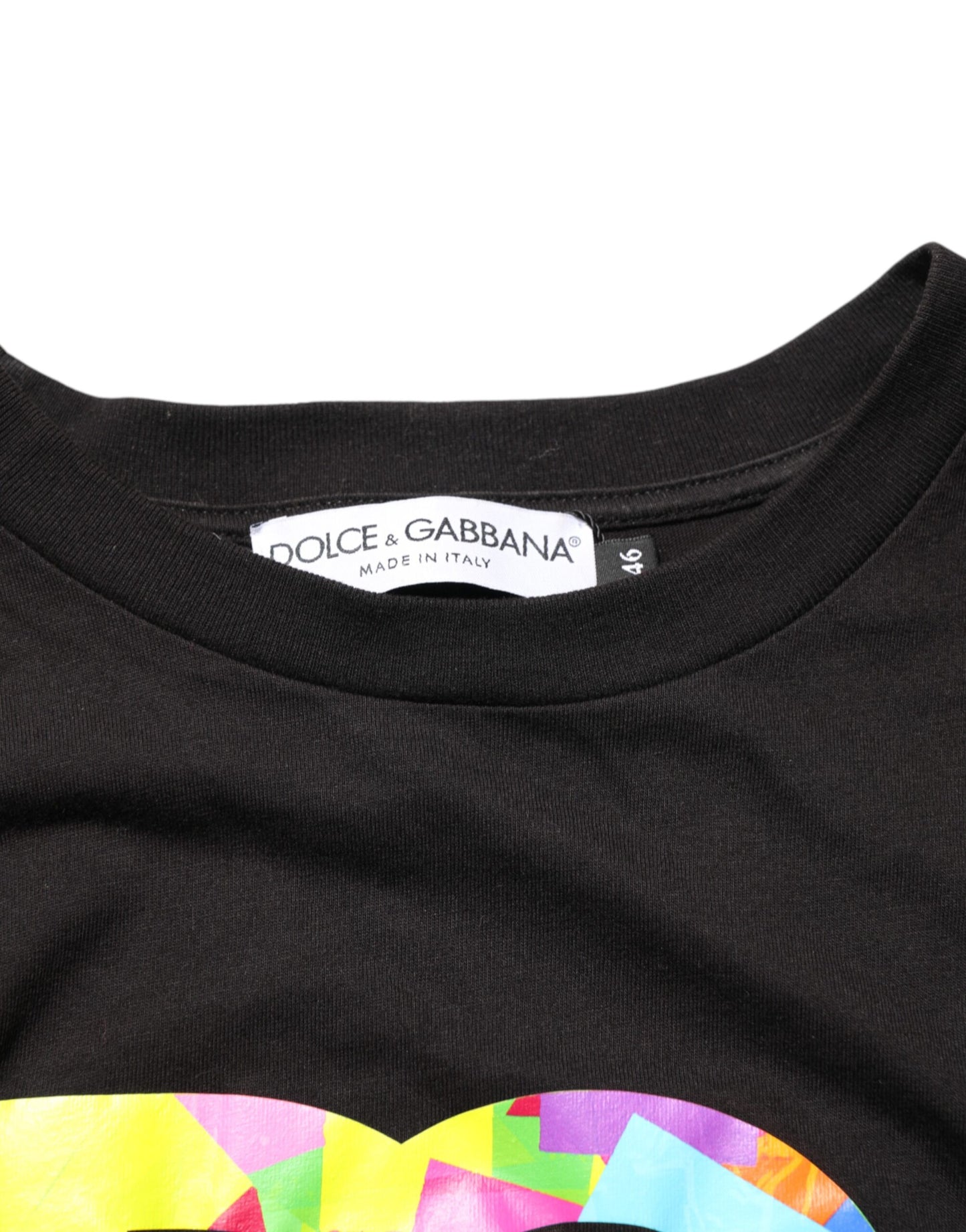 Dolce & Gabbana Black Logo Print Cotton Crew Neck T-shirt