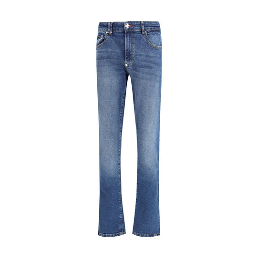 Philipp Plein Blue Cotton Straight-Leg Jeans