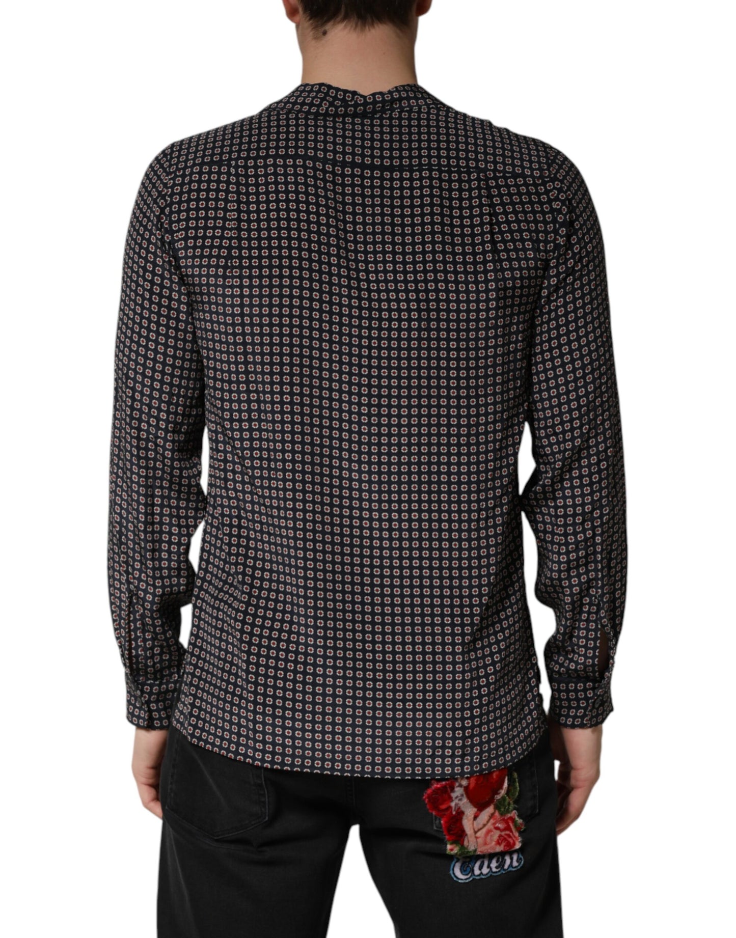Dolce & Gabbana Black Patterned Silk Men Button Down Shirt