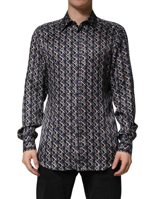 Dolce & Gabbana Multicolor Patterned Collared GOLD Men Dress Shirt