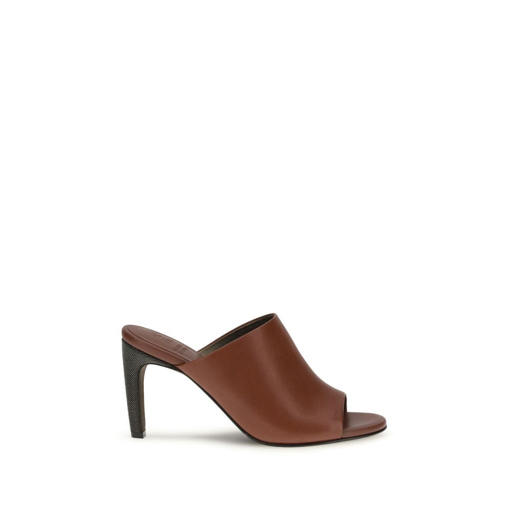 Brunello Cucinelli Brown Calf Leather Bos Taurus Mules