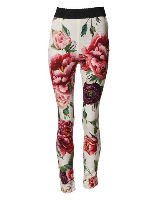 Dolce & Gabbana White Floral Leggings Stretch Waist Pants
