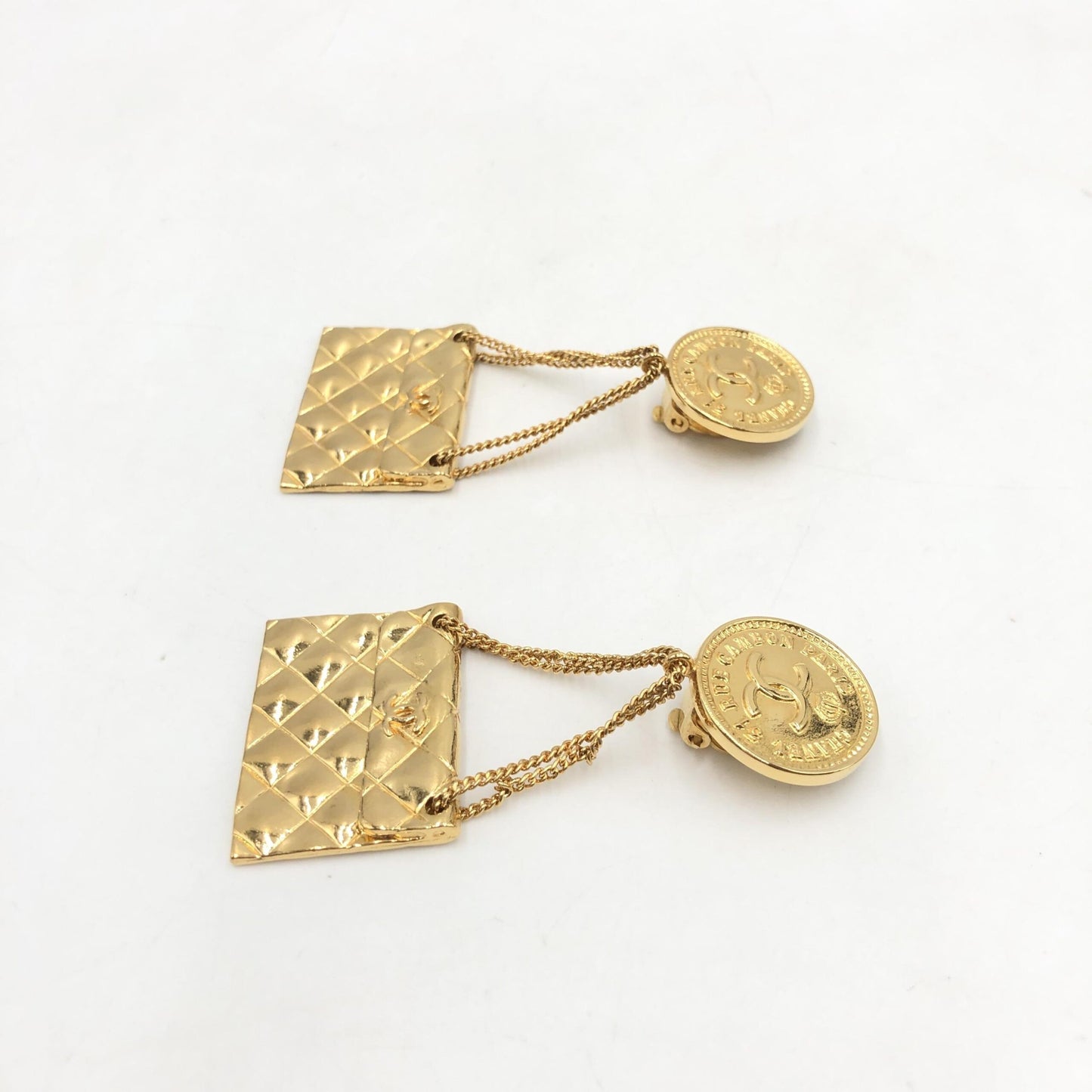 Chanel Bag Motif Clip-On Drop Earrings