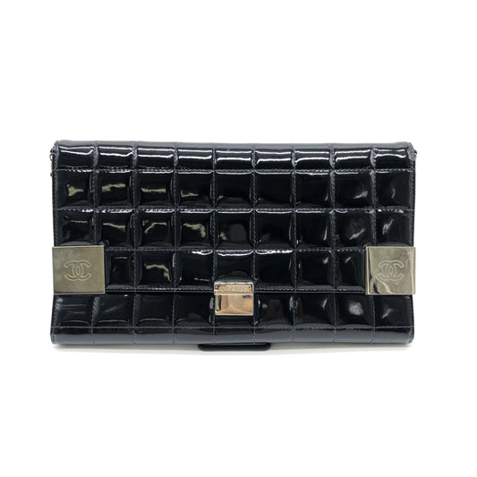 Chanel Black Patent Chocolate Bar Chain Shoulder Bag