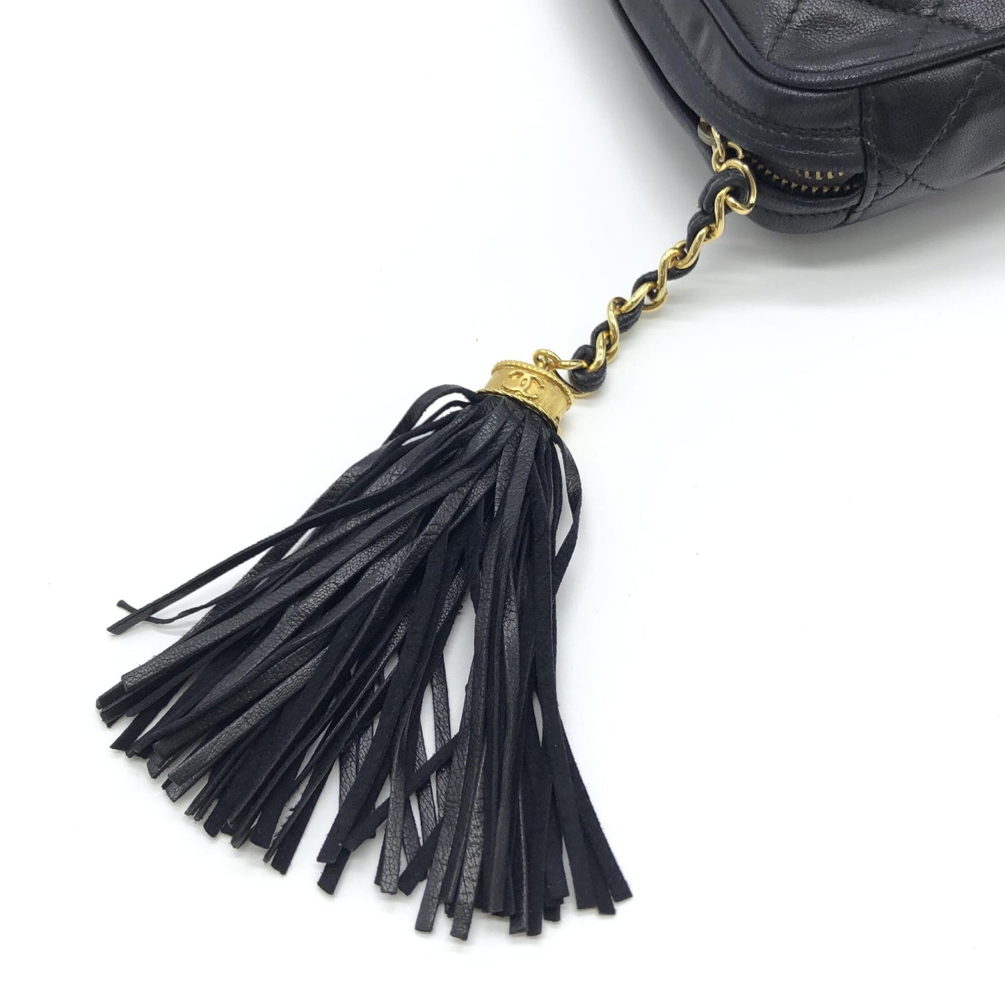 Chanel Black Quilted Leather Pouch With Tassels