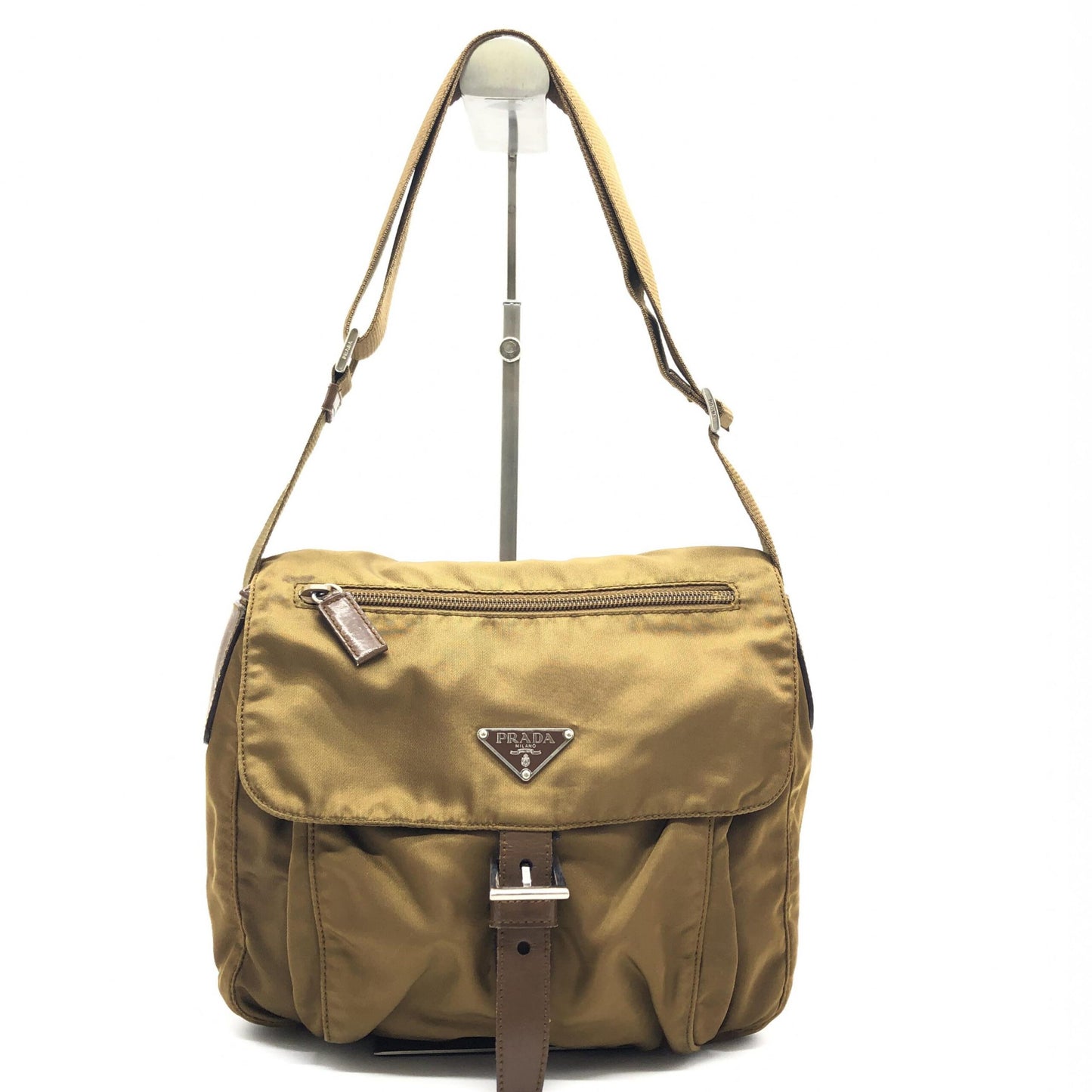 Prada Brown Nylon Shoulder Bag With Logo