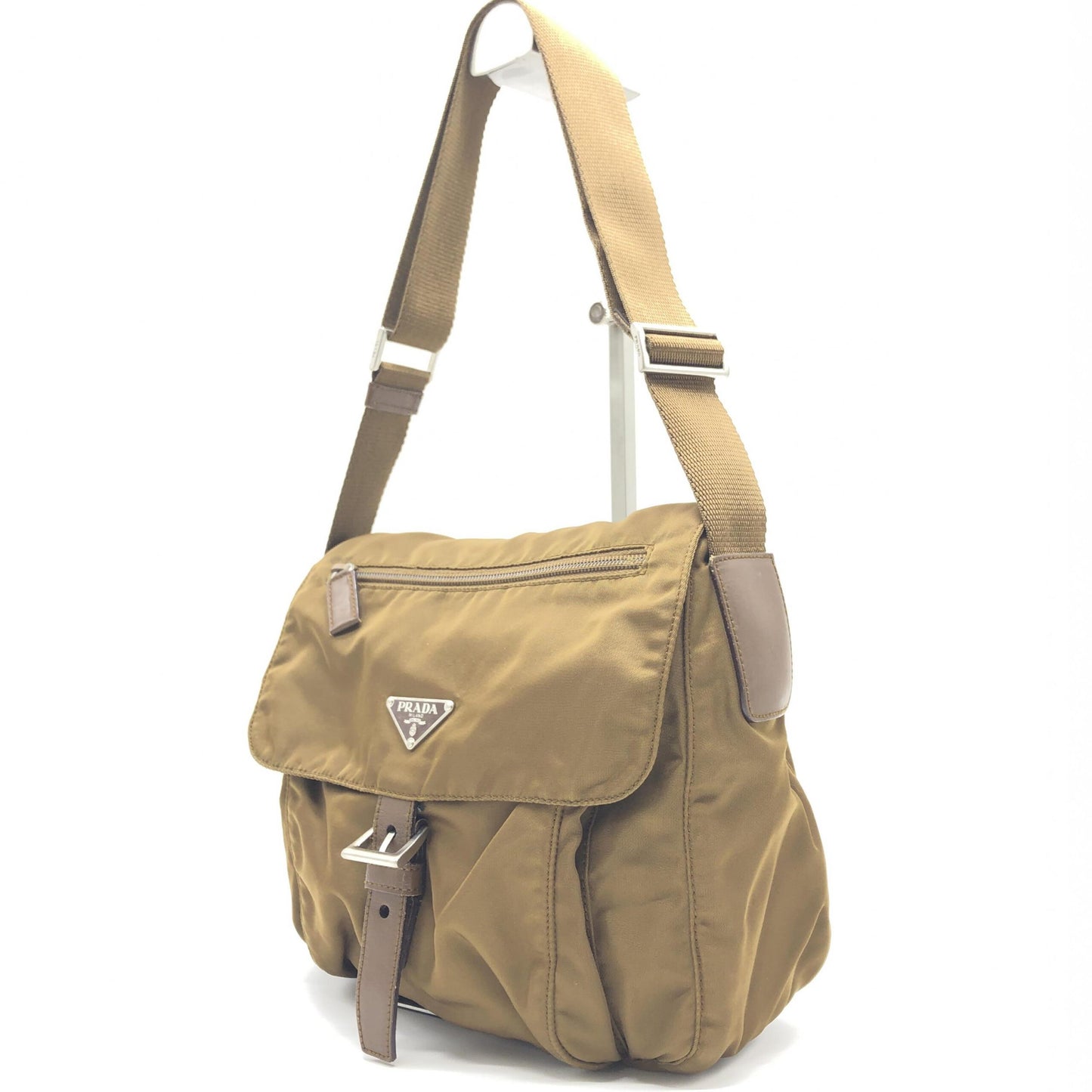 Prada Brown Nylon Shoulder Bag With Logo