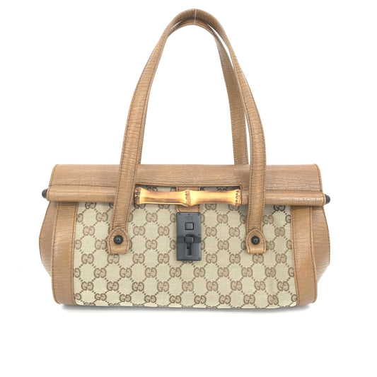 Gucci Canvas Bamboo Bullet Bag, Brown Color