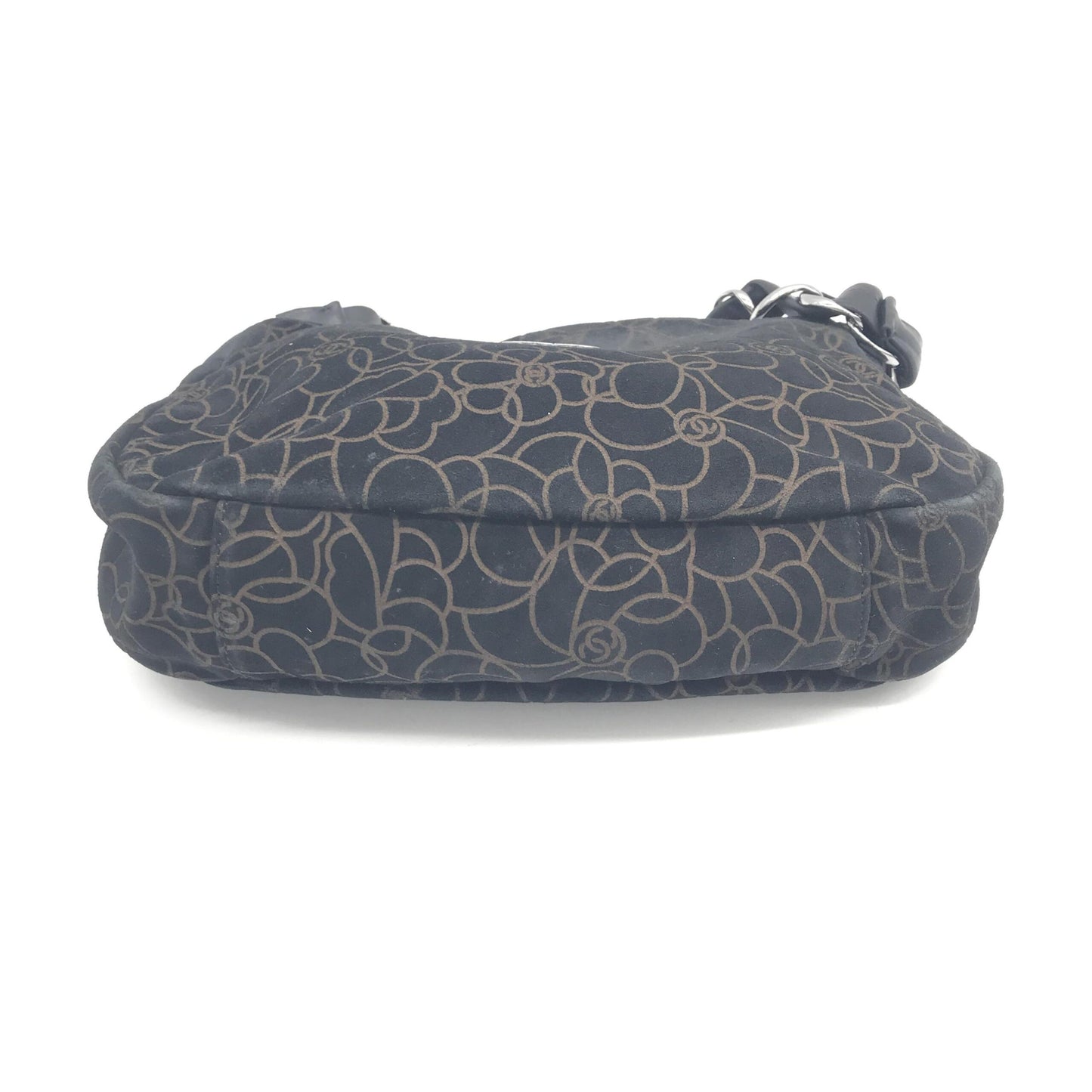 Chanel Camellia Chain Black Suede Shoulder Bag With Logo