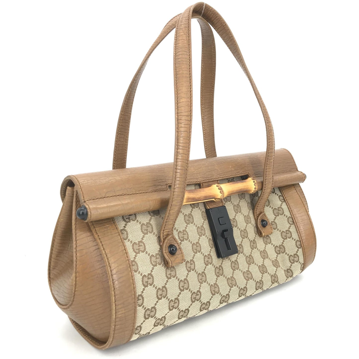Gucci Canvas Bamboo Bullet Bag, Brown Color