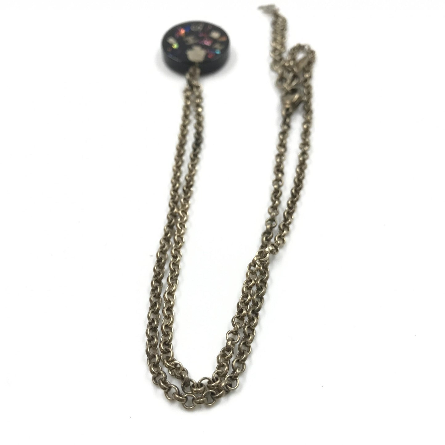 Chanel Coco Mark Mademoiselle Camellia Flower Round Hologram Black Necklace