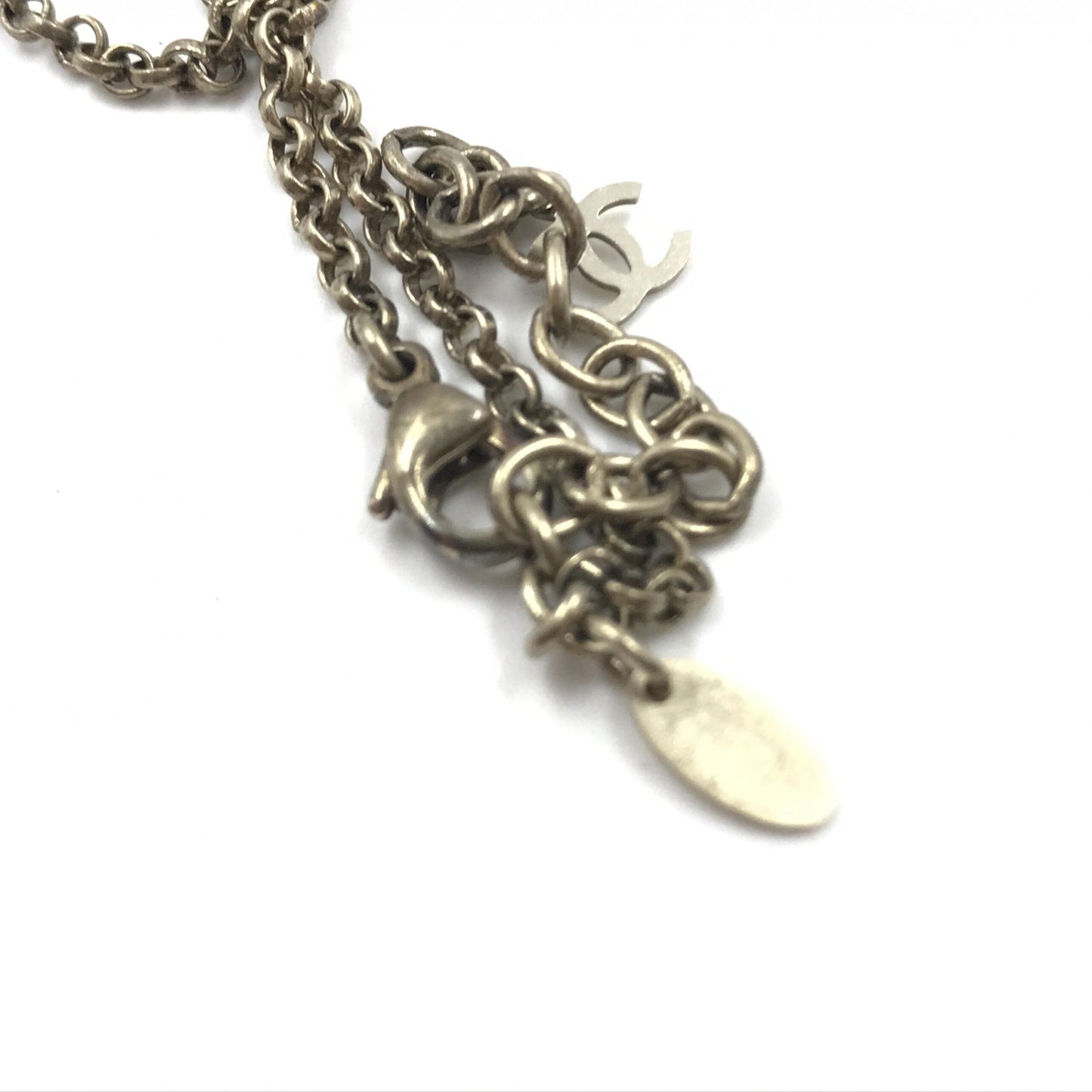 Chanel Coco Mark Mademoiselle Camellia Flower Round Hologram Black Necklace