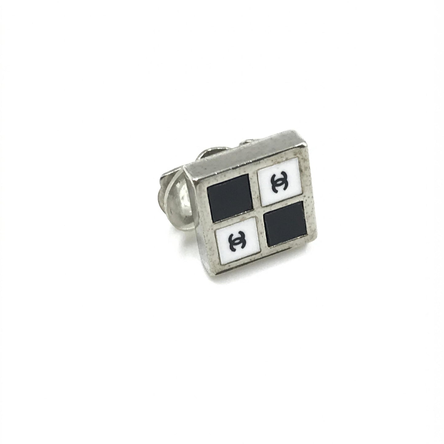 Chanel Coco Mark Earrings Black/White/Silver