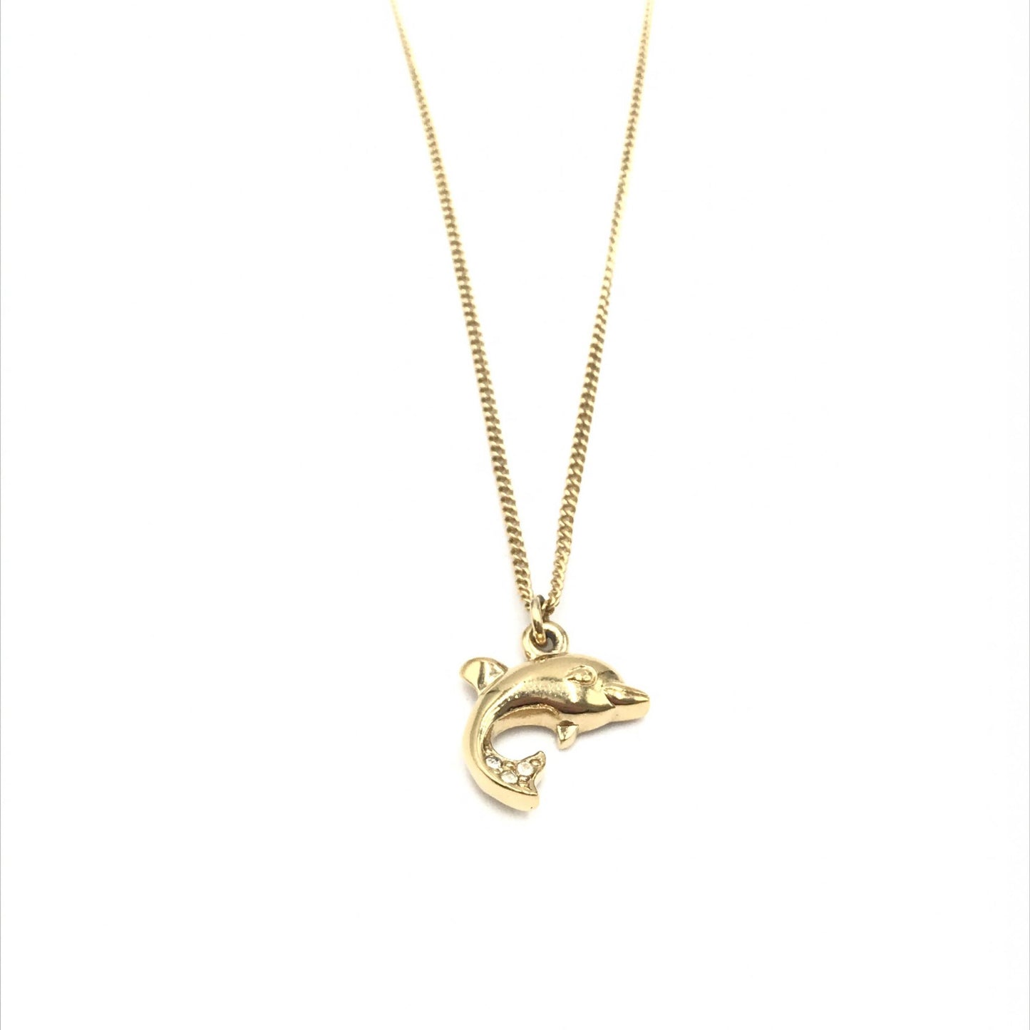 Christian Dior Dolphin Motif Rhinestone Gold Plated Necklace
