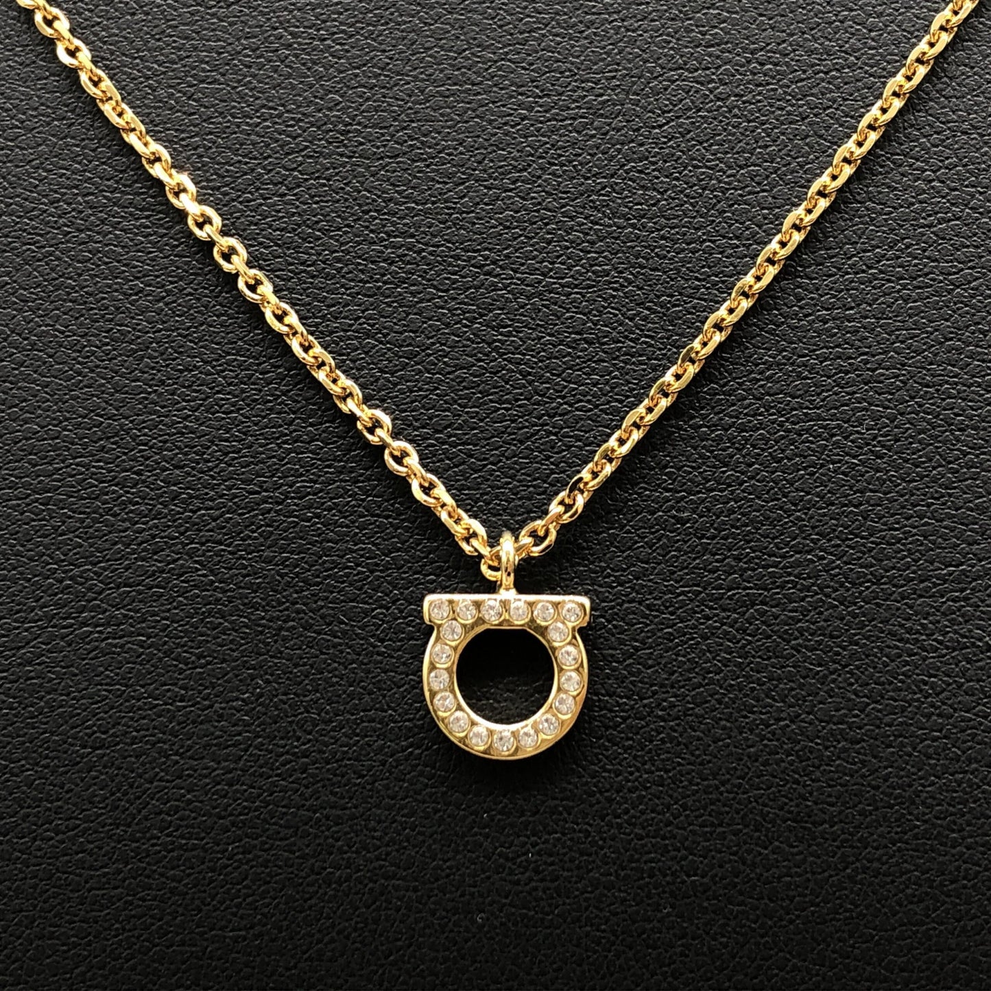 Salvatore Ferragamo Gold Gancini Crystals Pendant Necklace