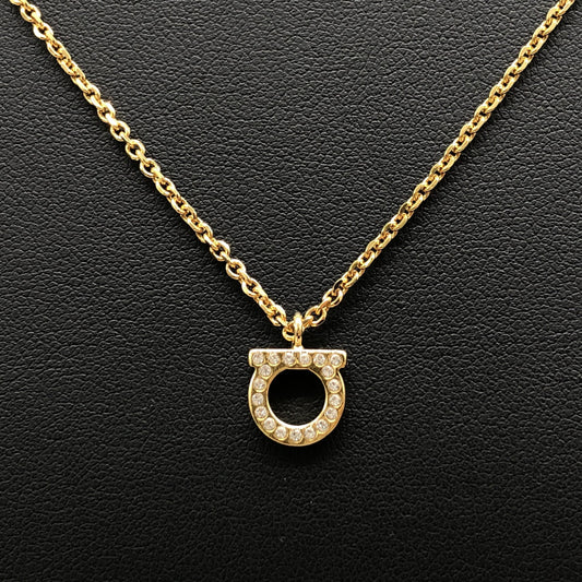 Salvatore Ferragamo Gold Gancini Crystals Pendant Necklace