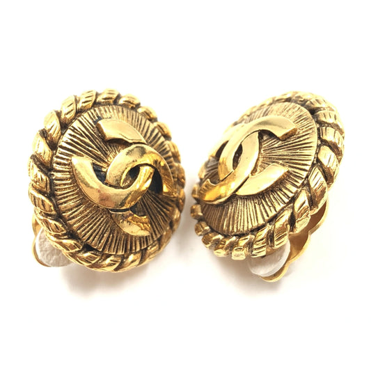 Chanel Gold Plated CC Clip On Earrings