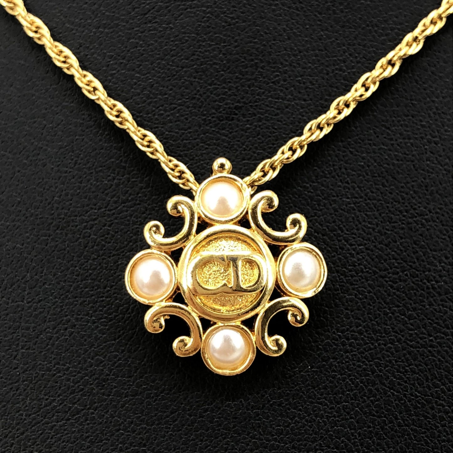 Christian Dior Gold Plated Flower Pendant On Delicate Chain