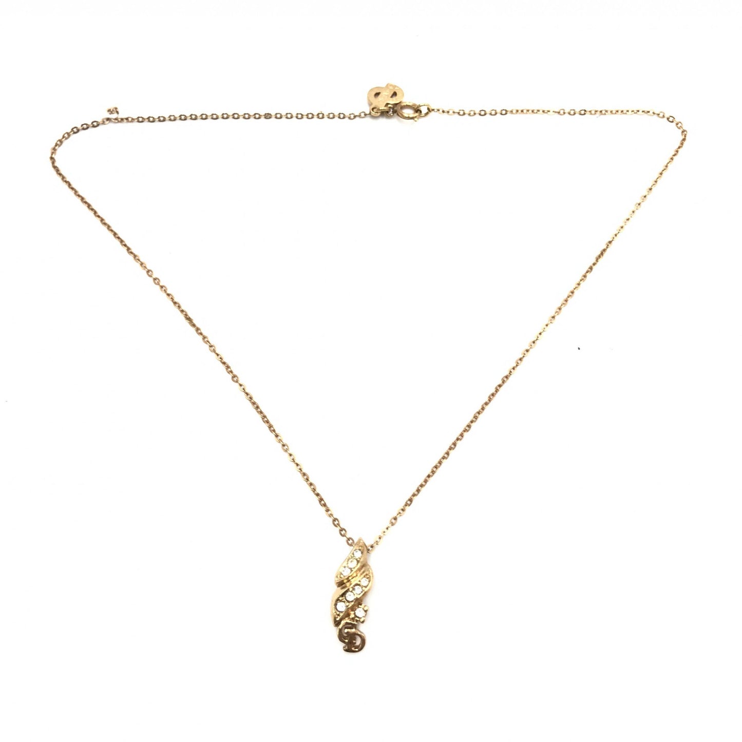 Christian Dior Gold PLated Necklace With Rhinestone Pendant