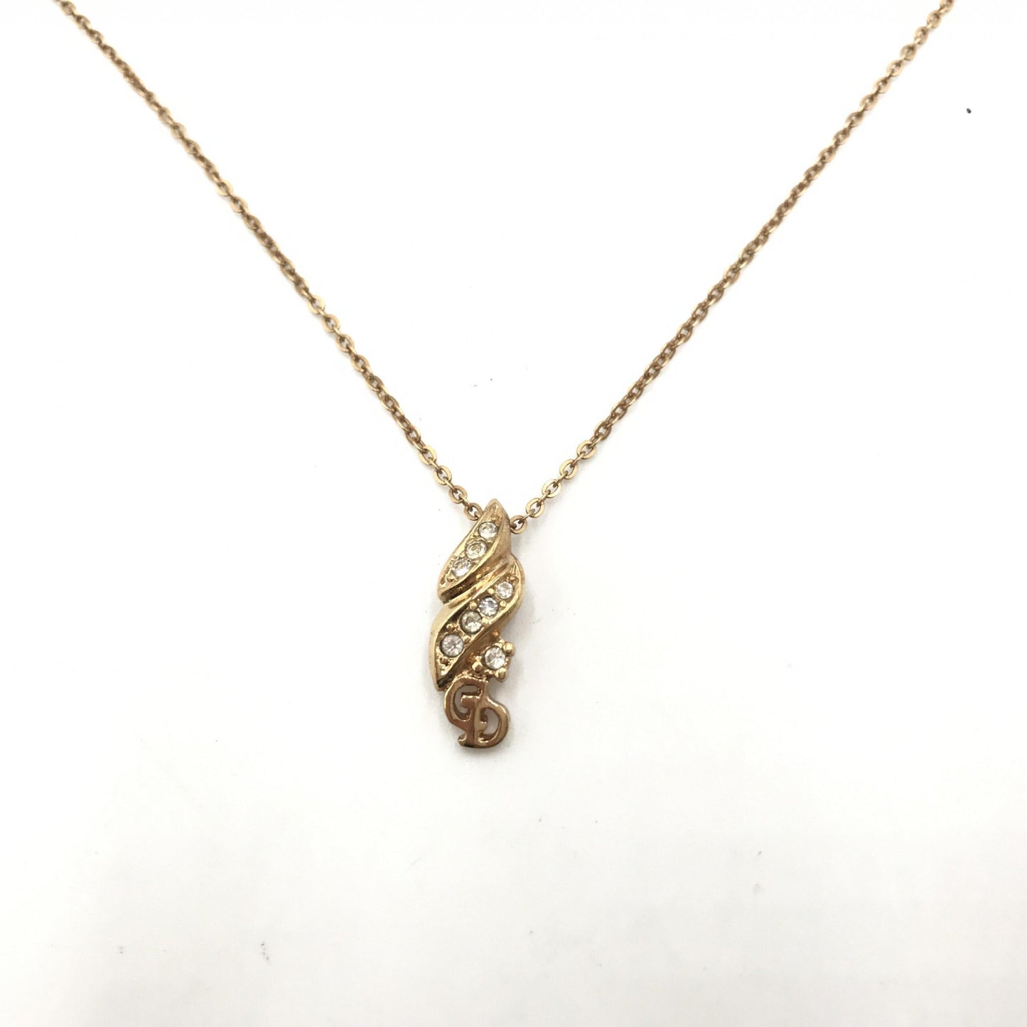 Christian Dior Gold PLated Necklace With Rhinestone Pendant