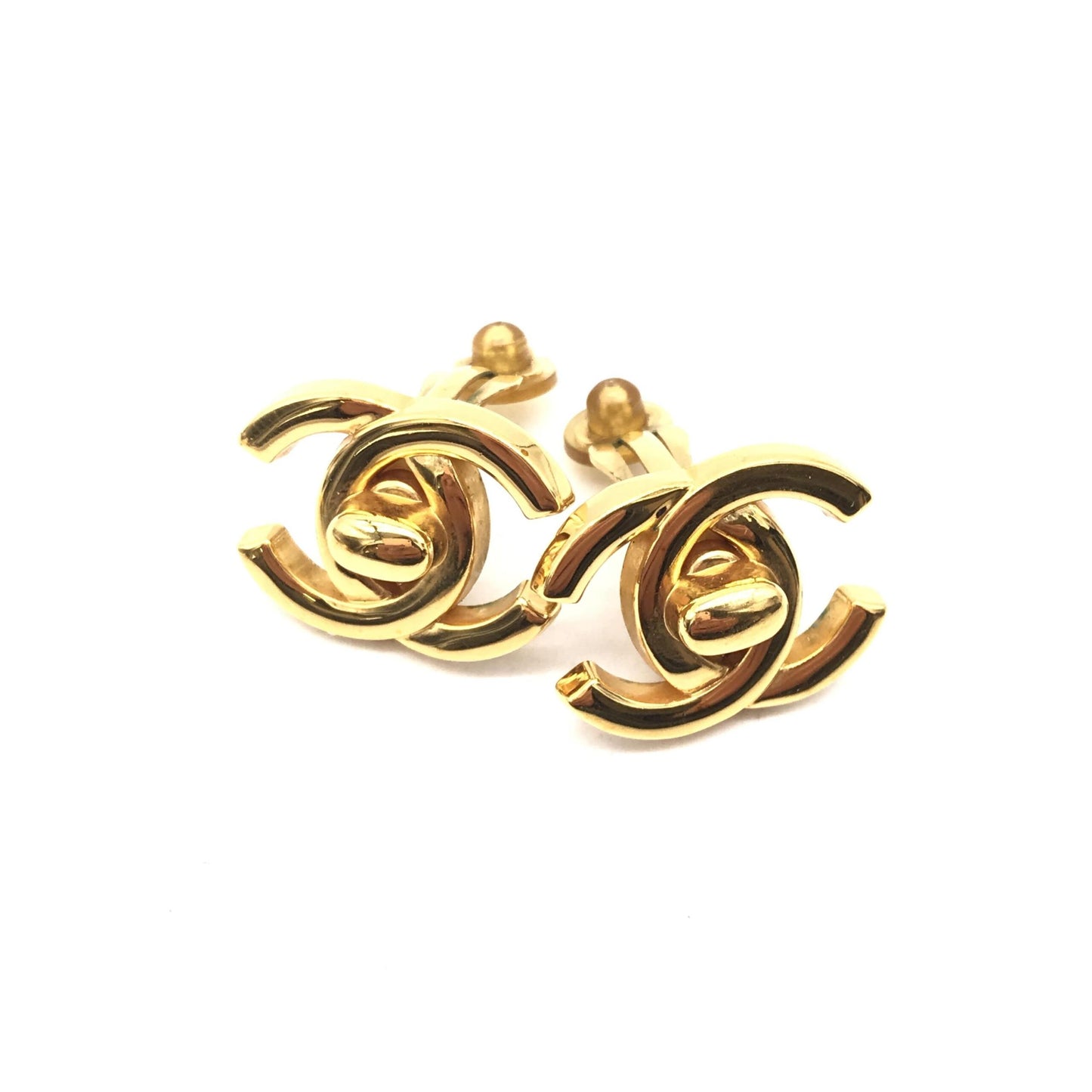 Chanel Gold PLated CC Turnlock Clip-On Earrings
