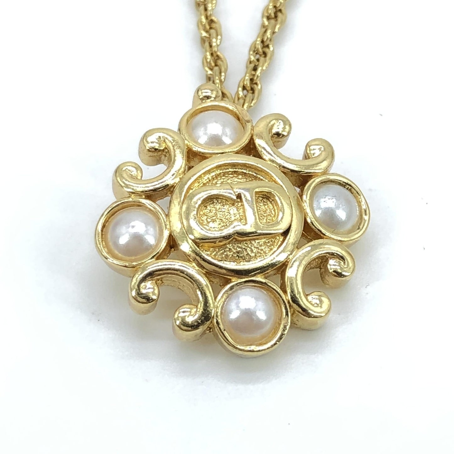 Christian Dior Gold Plated Flower Pendant On Delicate Chain