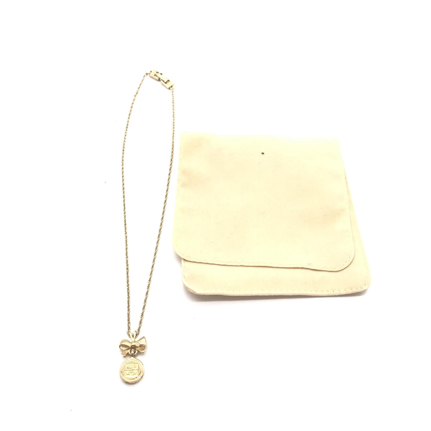 Givenchy Gold Tone Bow Pendant Chain Necklace